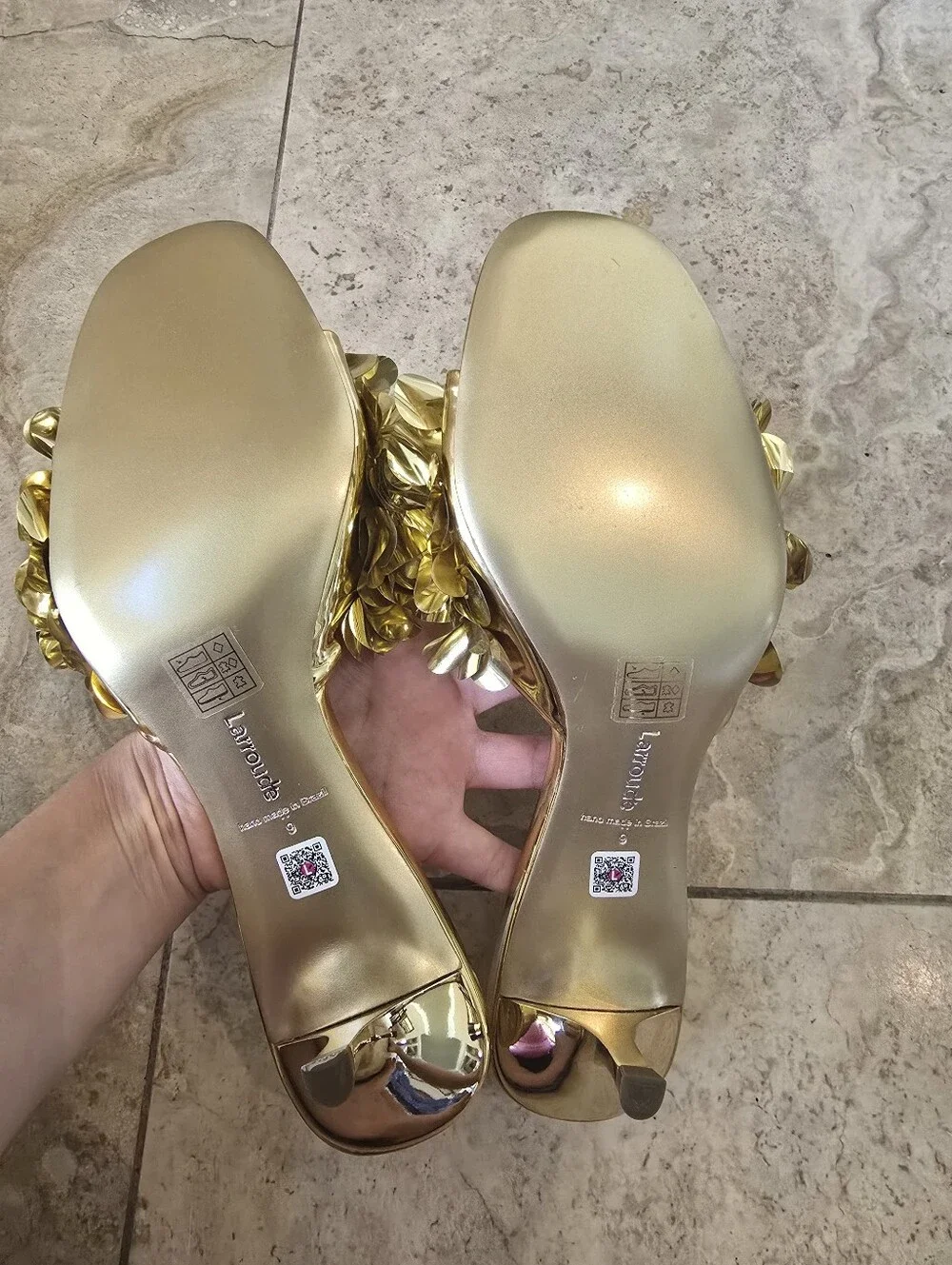 NWOB Larroude Greta Disco Mules Gold Size 9
